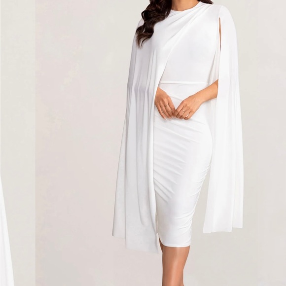Asymmetrical Cape sleeve Midi dress - Picture 3 of 5
